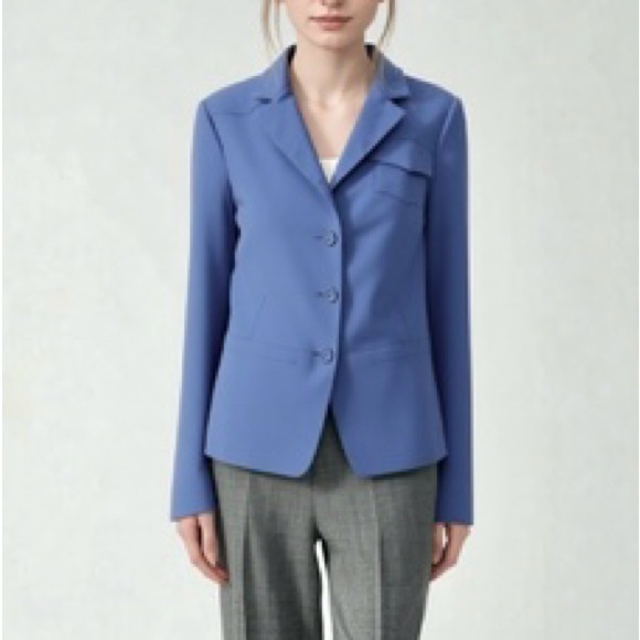 Akris Wool Blazer Suit Coat Jacket Slate Blue Women’s 12 Luxury Career Old Money
